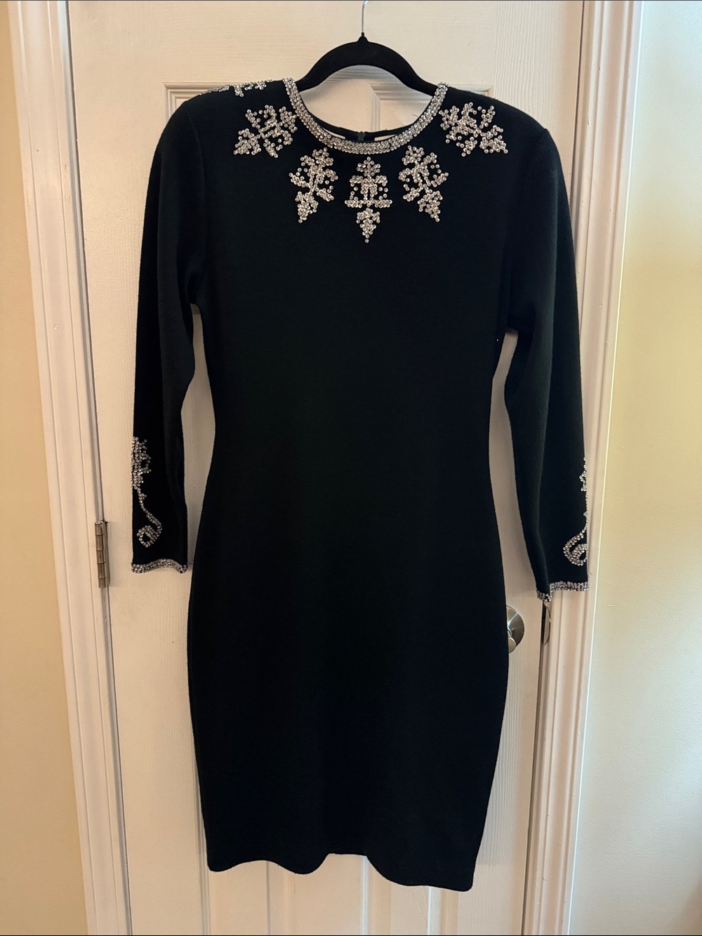 LIZ CLAIBORNE Vintage Wool Blend Long Sleeve Rhinestone Embellished Midi Dress 6